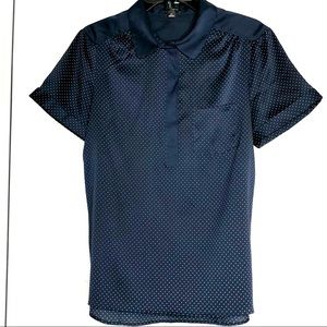 👚 NWOT Ann Taylor Polka Dot Blue Collar Business Dress casual Shirt Blouse